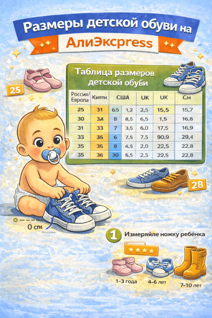 таблица размеров обуви детской на алиэкспресс